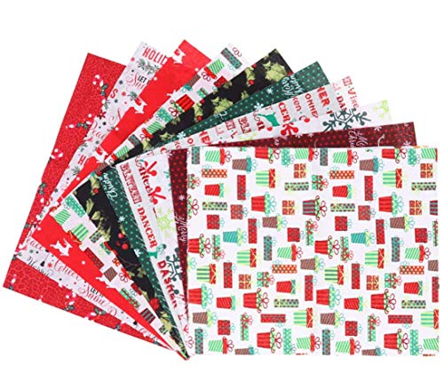 10Pcs Christmas Cotton Fabric Squares Quilting Fabric Patchwork Precut Fabric Scraps for DIY Quilting for Xmas Sewing Crafting (Color : As Shown)