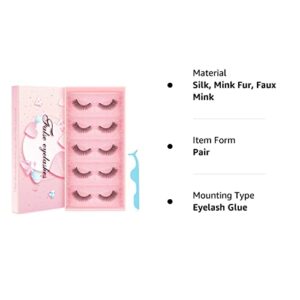 Bsisme False Eyelashes Cat-Eye Wispy Mink Eyelashes Natural Look Faux Fluffy Fake Eyelashes Cluster Long Full Extension Volume Thick Eye Lashes Soft Lightweight Reusable Lash (5 Pairs Pack)