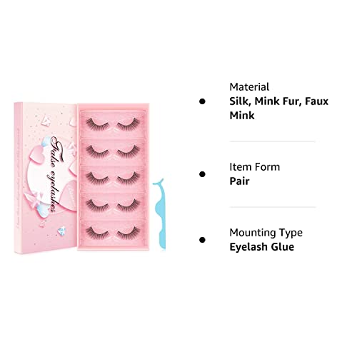 Bsisme False Eyelashes Cat-Eye Wispy Mink Eyelashes Natural Look Faux Fluffy Fake Eyelashes Cluster Long Full Extension Volume Thick Eye Lashes Soft Lightweight Reusable Lash (5 Pairs Pack)