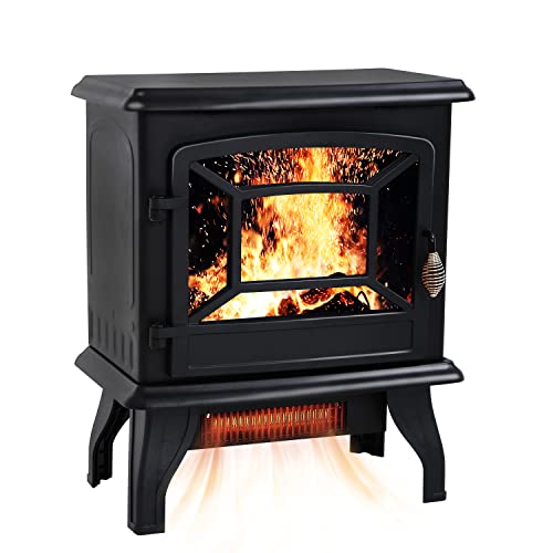 Electric Fireplace, Electric Fireplace Heater 3D Flames Freestanding TV Stand Fireplace Stove CSA Approved Safety 1500W Realistic Log Flame for Indoor Use(Black)