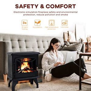 Electric Fireplace, Electric Fireplace Heater 3D Flames Freestanding TV Stand Fireplace Stove CSA Approved Safety 1500W Realistic Log Flame for Indoor Use(Black)