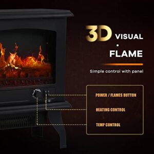 Electric Fireplace, Electric Fireplace Heater 3D Flames Freestanding TV Stand Fireplace Stove CSA Approved Safety 1500W Realistic Log Flame for Indoor Use(Black)