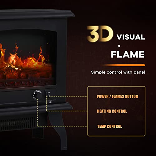Electric Fireplace, Electric Fireplace Heater 3D Flames Freestanding TV Stand Fireplace Stove CSA Approved Safety 1500W Realistic Log Flame for Indoor Use(Black)