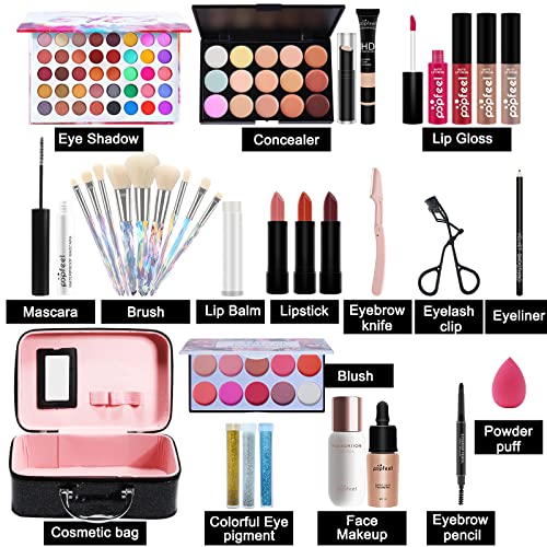 Makeup Kit For Women Full Kit,All-in-one Makeup Holiday Gift Set Include Concealer Eyeshadow Face Powder Palette Lipstick Blush Mascara Foundation- Make Up Kits For Adult Professional And Beginner With Carry Travel Bag