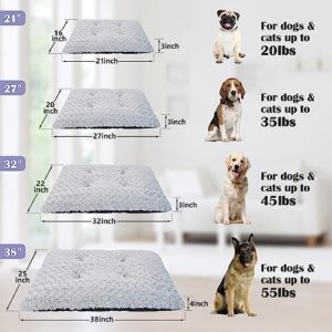 DOGKE Large Washable Dog Bed Deluxe Fluffy Plush Dog Crate Pad，Dog Beds Made for Large, Medium, Small Dogs and Cats, Anti-Slip Dog Crate Bed for Sleeping and Anti Anxiety, 32"x22", Gray