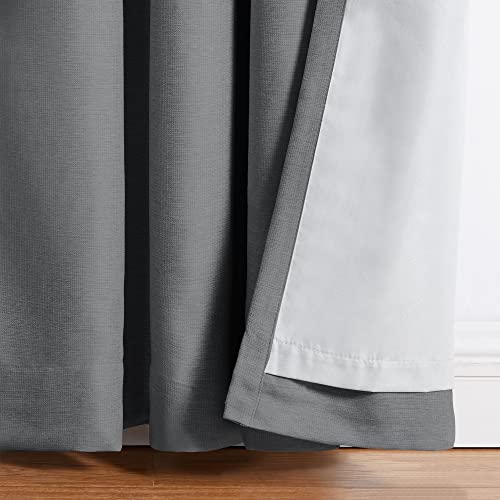 SUN+BLK Kinsley Lined Textured Total Blackout Light Blocking Noise Reducing Grommet Single Curtain Panel, Grey, 52x84