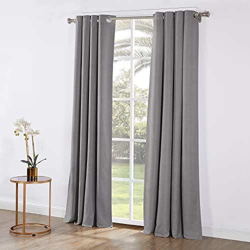 SUN+BLK Kinsley Lined Textured Total Blackout Light Blocking Noise Reducing Grommet Single Curtain Panel, Grey, 52x84