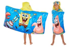 franco spongebob squarepants kids bath/pool/beach soft cotton terry hooded towel wrap and loofah set, 24 in x 50 in (official nickelodeon product)