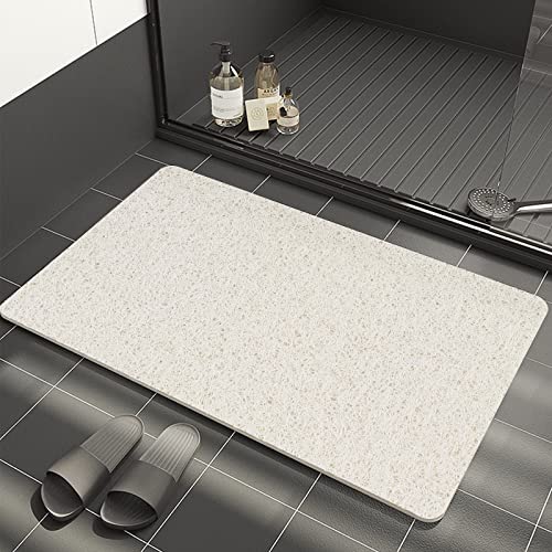 Shower Mat Non Slip Bathtub Mat 16 × 32 Inches, Loofah Bath Mats for Shower Tub, Soft Textured Bath Mat, PVC Bathroom Mats for Wet Areas, Quick Drying, White