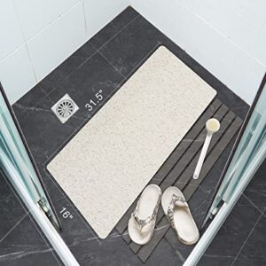 Shower Mat Non Slip Bathtub Mat 16 × 32 Inches, Loofah Bath Mats for Shower Tub, Soft Textured Bath Mat, PVC Bathroom Mats for Wet Areas, Quick Drying, White