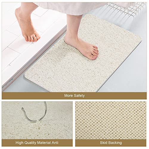 Shower Mat Non Slip Bathtub Mat 16 × 32 Inches, Loofah Bath Mats for Shower Tub, Soft Textured Bath Mat, PVC Bathroom Mats for Wet Areas, Quick Drying, White