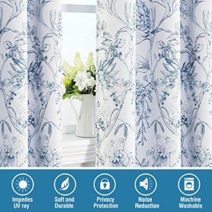 H.VERSAILTEX 100% Blackout Curtains for Bedroom Camellia Floral Blackout Curtains 84 Inches Long Light Blocking Window Treatment Curtains with Black Liner Grommet Thermal Drapes, 2 Panels, Stone Blue