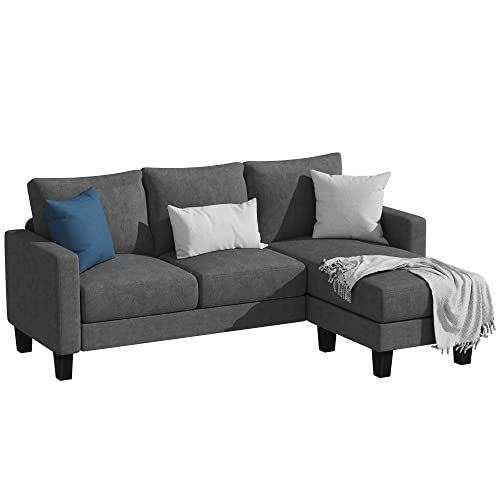 YESHOMY Convertible Sectional 3 L-Shaped Couch Soft Seat with Modern Linen Fabric, Small Space Sofas for Living Room, Apartment and Office, 70'', Charcoal