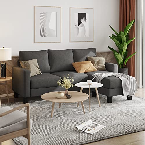 YESHOMY Convertible Sectional 3 L-Shaped Couch Soft Seat with Modern Linen Fabric, Small Space Sofas for Living Room, Apartment and Office, 70'', Charcoal