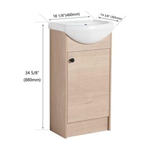 SSLine Freestanding Bathroom Vanity with Sink Modern 18-Inch Single Bathroom Vanity Set with Top Basin & Storage Cabinet Floor Stand Wood Bath Cabinet w/Ceramic Sink for Small Space -Light Oak