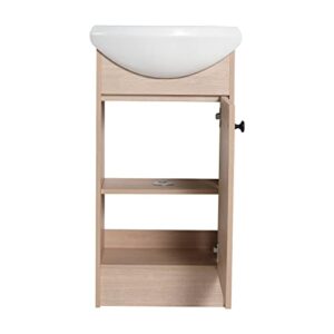 SSLine Freestanding Bathroom Vanity with Sink Modern 18-Inch Single Bathroom Vanity Set with Top Basin & Storage Cabinet Floor Stand Wood Bath Cabinet w/Ceramic Sink for Small Space -Light Oak