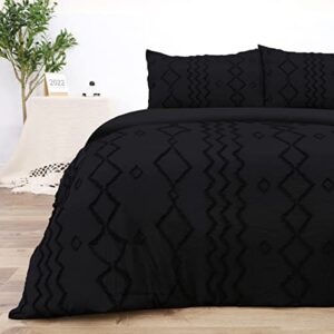 safe and sound duvet cover, soft, breathable 3 pieces bedding set with zipper closure, 8 corner ties, 2 pillow shams, 1 duvet cover for all seasons (queen, 90x90 inches, black-no comforter)