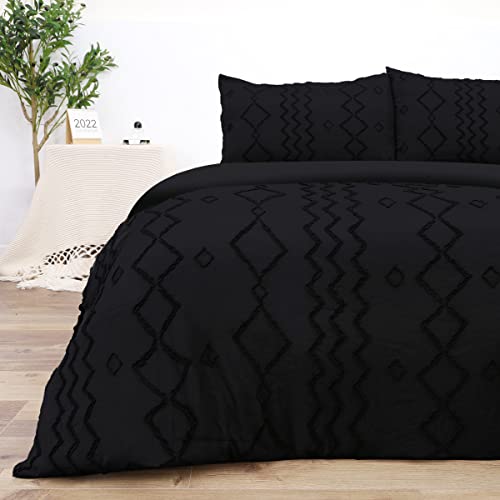 Safe and Sound Duvet Cover, Soft, Breathable 3 Pieces Bedding Set with Zipper Closure, 8 Corner Ties, 2 Pillow Shams, 1 Duvet Cover for All Seasons (Queen, 90X90 Inches, Black-No Comforter)