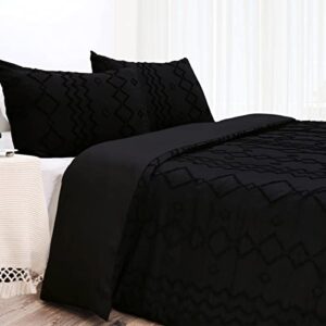 Safe and Sound Duvet Cover, Soft, Breathable 3 Pieces Bedding Set with Zipper Closure, 8 Corner Ties, 2 Pillow Shams, 1 Duvet Cover for All Seasons (Queen, 90X90 Inches, Black-No Comforter)