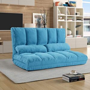 TMEOSK Double Chaise Lounge Sofa with 2 Pillows, 5-Position Reclining Folding Lazy Sofa Sleeper Bed Futon Bed Sofa Couches for Boys|Girls|Teens|Adults |Bedroom|Living Room|Balcony (Blue)