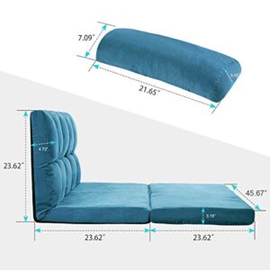 TMEOSK Double Chaise Lounge Sofa with 2 Pillows, 5-Position Reclining Folding Lazy Sofa Sleeper Bed Futon Bed Sofa Couches for Boys|Girls|Teens|Adults |Bedroom|Living Room|Balcony (Blue)