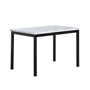 roundhill furniture noyes metal dining table with laminated faux marble top, 28.50 x 45.00 x 30.00 inches, off-white