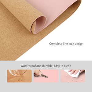 RENMTURE Dual-Sided Desk Pad, Natural Cork & PU Leather Large Mouse mats for Office and Home Work, Desk Protector Non-Slip, Waterproof, Easy Clean (Pink, 32"x16")
