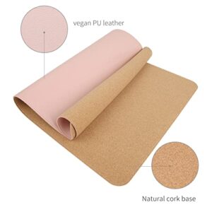 RENMTURE Dual-Sided Desk Pad, Natural Cork & PU Leather Large Mouse mats for Office and Home Work, Desk Protector Non-Slip, Waterproof, Easy Clean (Pink, 32"x16")