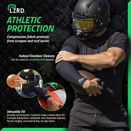 LZRD TECH Football Sleeve - Max Grip Compression Arm Sleeve with Moisture Wicking Fabric, Protection from Turf Burns & Scrapes - NCAA Legal UV Protection Sleeves - Adult Small/Medium, Black