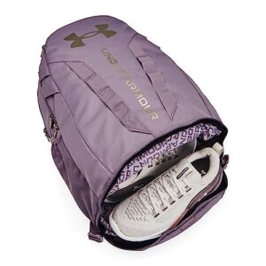 Under Armour unisex-adult Hustle 5.0 Backpack , (550) Violet Gray / Violet Gray / Metallic Champagne Gold , One Size Fits All