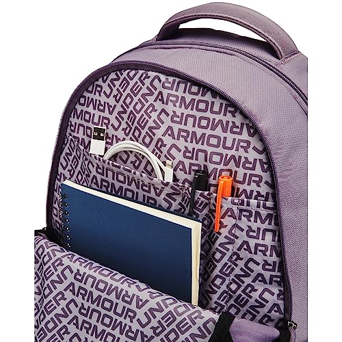 Under Armour unisex-adult Hustle 5.0 Backpack , (550) Violet Gray / Violet Gray / Metallic Champagne Gold , One Size Fits All