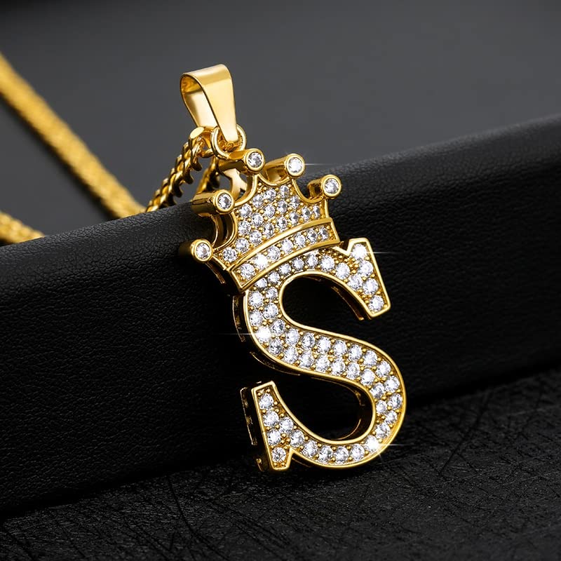 Cubic Zircon Crown Alphabet Necklace For Women Stainless Steel Gold Color A-Z Initial Letter Pendants Necklaces Wedding Jewerly IG3E9 (W-45cm)