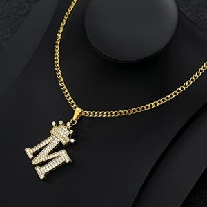 Cubic Zircon Crown Alphabet Necklace For Women Stainless Steel Gold Color A-Z Initial Letter Pendants Necklaces Wedding Jewerly IG3E9 (W-45cm)