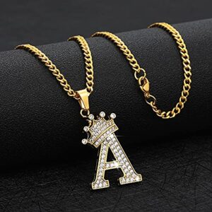 Cubic Zircon Crown Alphabet Necklace For Women Stainless Steel Gold Color A-Z Initial Letter Pendants Necklaces Wedding Jewerly IG3E9 (W-45cm)