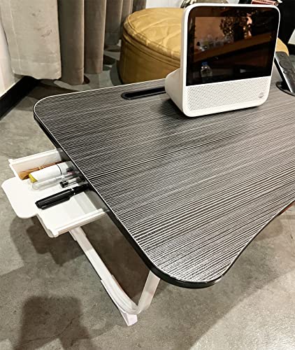 LKBBC Foldable Laptop Desk for Bed, Bed Laptop Table with Storage, Foldable Portable Lap Bed Tray, 23.6 Inch Floor Table for Drawing, Reading and Writing, Maple