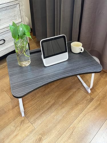 LKBBC Foldable Laptop Desk for Bed, Bed Laptop Table with Storage, Foldable Portable Lap Bed Tray, 23.6 Inch Floor Table for Drawing, Reading and Writing, Maple