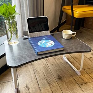 LKBBC Foldable Laptop Desk for Bed, Bed Laptop Table with Storage, Foldable Portable Lap Bed Tray, 23.6 Inch Floor Table for Drawing, Reading and Writing, Maple