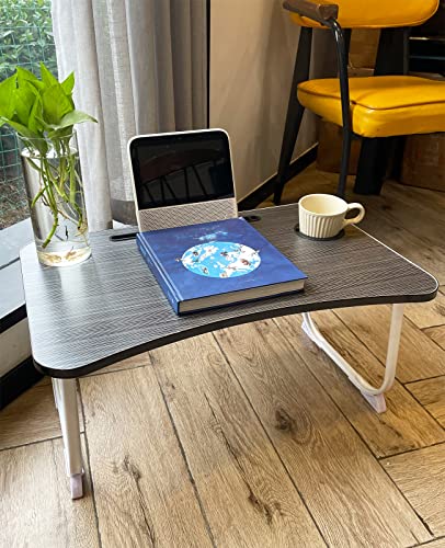 LKBBC Foldable Laptop Desk for Bed, Bed Laptop Table with Storage, Foldable Portable Lap Bed Tray, 23.6 Inch Floor Table for Drawing, Reading and Writing, Maple