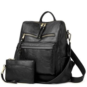 forestfish backpack purse for women pu leather satchel bags shoulder handbags for work travel，black