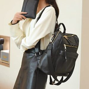 forestfish Backpack Purse For Women PU leather Satchel Bags Shoulder Handbags For Work Travel，Black