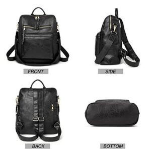 forestfish Backpack Purse For Women PU leather Satchel Bags Shoulder Handbags For Work Travel，Black