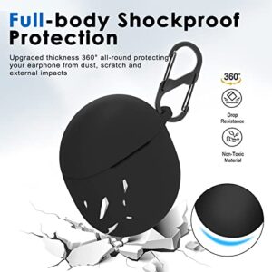 LDSXAY Compatible with Google Pixel Buds Pro 2022 Case Cover, Soft Silicone Shockproof Protective Case Skin with Carabiner for Google Pixel Pro Case, Front LED Visible (Black)