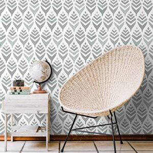 Grey Leaf Wallpaper Peel and Stick Wallpaper for Bedroom Bathroom Boho Contact Paper for Cabinets Bathroom Removable Wallpaper Self Adhesive Modern Waterproof Vinyl Wallpaper Kitchen 17.3‘’×78.7‘’