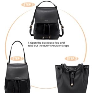 LOVEVOOK Backpack Purses for Women, Tote Bag Convertible PU Leather Backpacks, Fashion Handbag Satchel Bags Casual Back Pack 14 Inch Laptop Backpacks 2PCS, Black