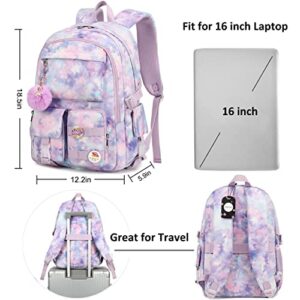 Hidds Laptop Backpacks 16 Inch School Bag College Backpack Anti Theft Travel Daypack Bags Bookbags for Teens Girls Women Students (Tie-Dye Purple)