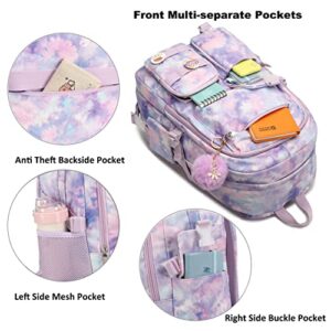 Hidds Laptop Backpacks 16 Inch School Bag College Backpack Anti Theft Travel Daypack Bags Bookbags for Teens Girls Women Students (Tie-Dye Purple)