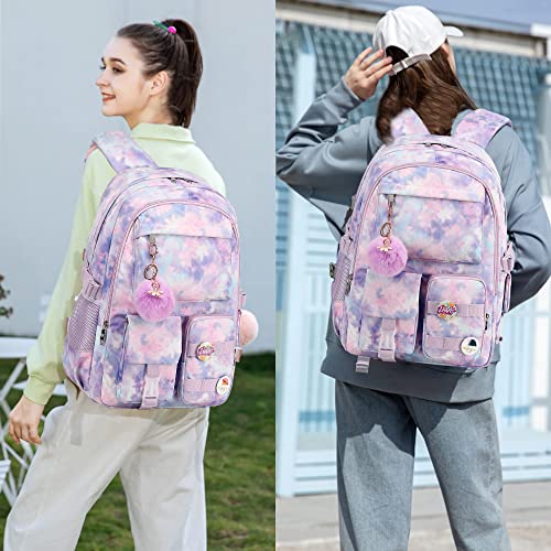 Hidds Laptop Backpacks 16 Inch School Bag College Backpack Anti Theft Travel Daypack Bags Bookbags for Teens Girls Women Students (Tie-Dye Purple)