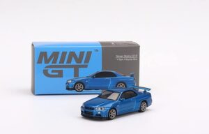 true scale miniatures model car compatible with nissan skyline gt-r (r34) v-spec ii bayside blue limited edition 1/64 diecast model car mgt00341