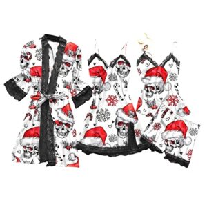 christmas lingerie for women 4 piece sets silk lace babydoll plus size sleepwear spaghetti strap xmas pajama sets white