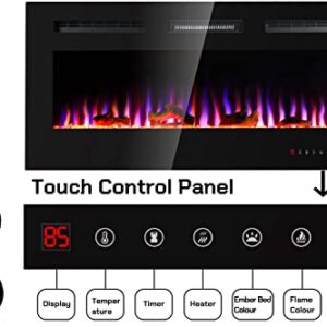 Uthfy 36" Electric Fireplace,1500W Recess & Wall Mounted Fireplace Heater & Linear Fireplace,6 Flame & 9 Ember Bed Colors,Remote Control,8H Timer,Adjustable Thermostat,Log & Crystal, Black (HY-HW36)